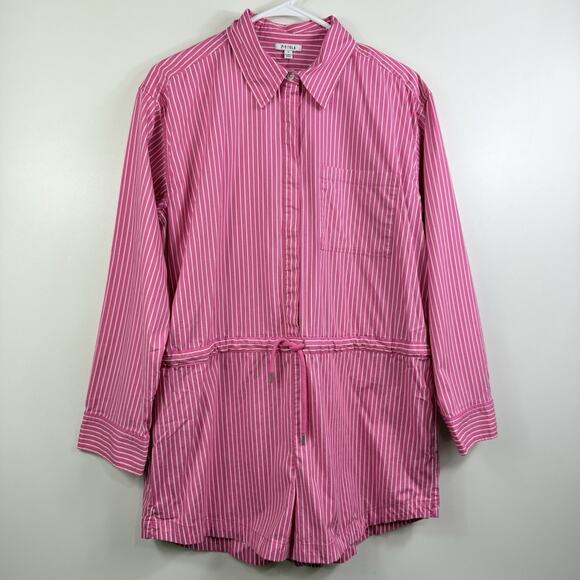 Pistola Amelie Pink White Pinstriped Romper Small Long Sleeved Collared Preppy - Picture 12 of 14